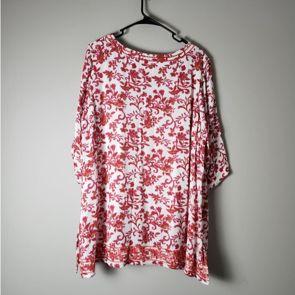 Magnolia Grace Tunic Top Plus Size 2X Red White Floral Embroidered - Picture 5 of 8